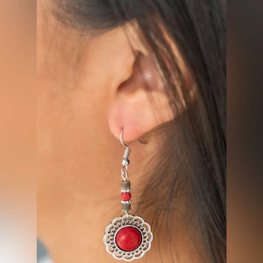 Desert Bliss Red and Silver Dangle Earrings